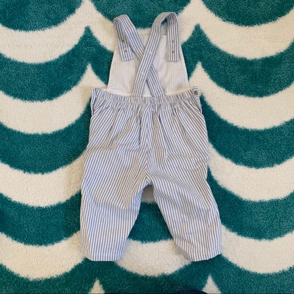 Janie and Jack Railroad Stripe Baby Overalls with Matching Hat, Size 3-6mo - Picture 2 of 12
